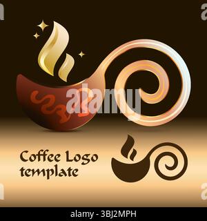 Middle Eastern Style Coffee Shop Logo Template with Stylish Steam Design and Warm Colors. Graphic representation of a coffee cup. Ideal for branding, Stock Vector