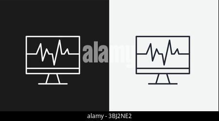 Vital Sign Monitor or ECG Displaying Heartbeat on Black and White Backgrounds, Representing Medical Health, White Outline Icon Stock Vector