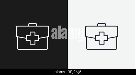First Aid Kit with Medical Cross on Black and White Backgrounds, Representing Emergency, Health, or Safety, White Outline Icon Stock Vector