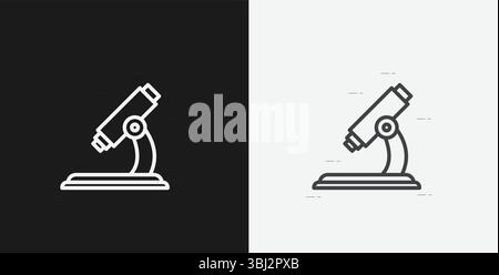 Laboratory Microscope on Black and White Backgrounds, Representing Science, Research, or Biology, White Outline Icon Stock Vector