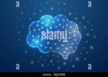 Human brain 3d symbol in low poly style. Mind design concept illustration. Organ polygonal wireframe Stock Vector
