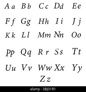 Alphabet icon. Vector font collection. Stylized letter symbol. Italic script typeface. Stock Vector