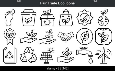 Fair Trade Eco Icons Black Line Art Set Stock Vector