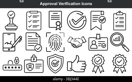 Black and White Approval Verification Icons Set Stock Vector