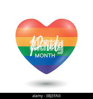 Pride Month Heart with Rainbow Flag Colors, Vector Illustration. LGBTQ Symbol of Love, Equality, Diversity, Inclusion and Human Rights. 3D Gradient Stock Vector