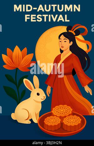 Mid-Autumn Festival Illustration with Woman Stock Vector