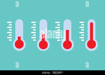 illustration of red thermometers with different levels, flat style, EPS10 Stock Vector