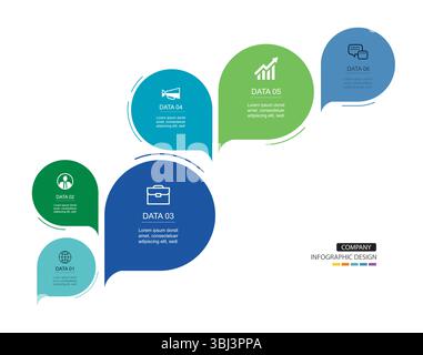 Infographics speech bubbles timeline with 6 number data template. Illustration abstract background. Stock Vector