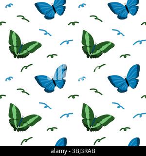 Colorful tropical butterflies and leaves pattern design for nature themed projects. Stock Vector