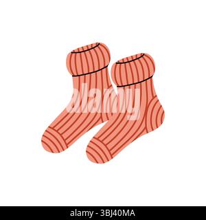 Warm Knitted Socks, Hand Drawn Flat Illustration Stock Vector