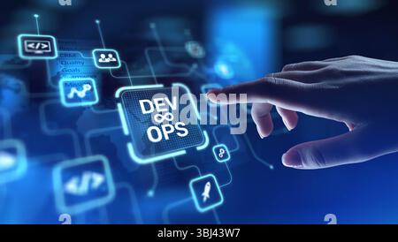DevOps Development and Operations Integration for Efficient Delivery, projection on a virtual screen, Business and Technology Concept. Stock Photo