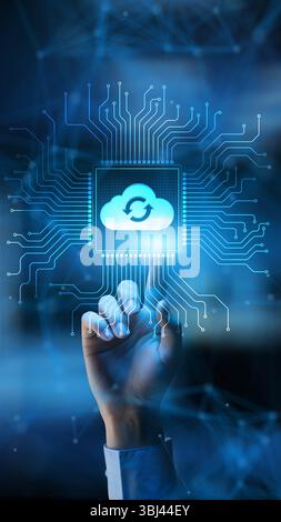 Cloud Computing Enabling Scalable Data Storage and Connectivity Technology Concept Illustrated on Processor. Stock Photo