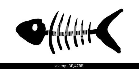 Fish bone icon fishbone skeleton silhouette. Cartoon fish bones, tail and head. Simple fossil drawing. Vector illustration Stock Vector