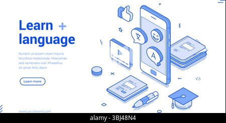 Engaging in language learning through a variety of digital tools. This includes interactive apps, educational materials, and visual aids designed to e Stock Vector