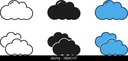 Cloud weather line and solid icon set. Cloud symbols for web and app interfaces. Isolated vector illustration Stock Vector