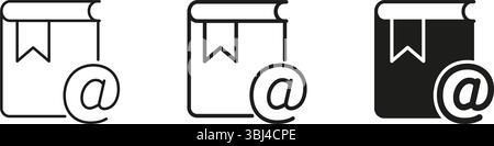 Address Book With Email Symbol Line And Solid Icon Set. Digital Contact Management And Online Communication Symbol Collection. Networking And Stock Vector