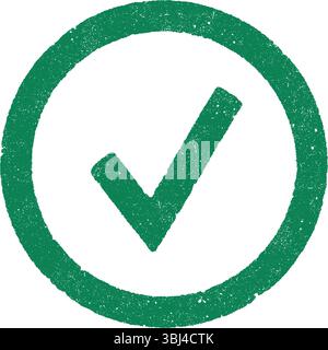 Vector illustration of check mark inside circle in green ink stamp Stock Vector