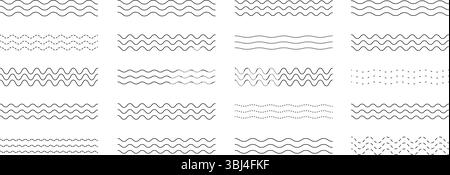 Abstract wavy and dashed line collection on white background. Elegant wavy border set Stock Vector