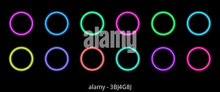 Glowing circle neon buttons. Vector UI elements for apps and games Stock Vector