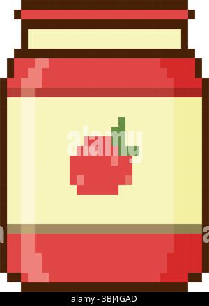 8 bit strawberry jam. Pixel art object. Old school computer graphic style Stock Vector