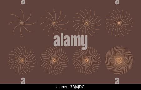 Helix round sunburst, explosion, curve dotted rays. Spiral abstract circle. Vector firework, geometric shape design. Stock Vector