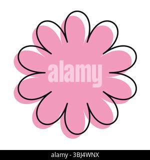 Hand-sketched pink bloom outlined in slightly shifted black. Abstract yet elegant floral detail Stock Vector