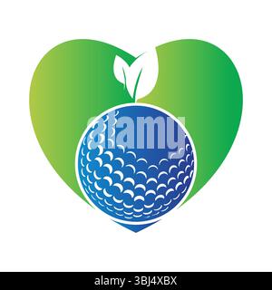 Golf ball and leaf logo inside a shape of love heart vector illustration Stock Vector