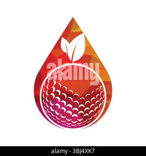 Golf ball and leaf logo inside a shape of water drop vector illustration Stock Vector