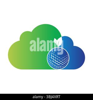 Golf ball and leaf logo inside a shape of cloud vector illustration Stock Vector