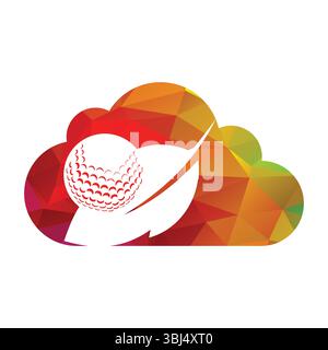 Golf ball and leaf logo inside a shape of cloud vector illustration Stock Vector