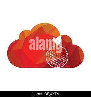 Golf ball and leaf logo inside a shape of cloud vector illustration Stock Vector