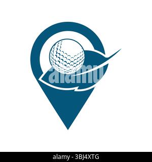 Golf ball and leaf logo inside a shape of pin location mark vector illustration Stock Vector