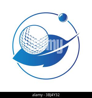 Golf ball and leaf logo inside a shape of cloud ring vector illustration Stock Vector