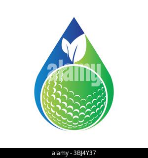 Golf ball and leaf logo inside a shape of water drop vector illustration Stock Vector