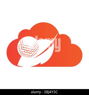 Golf ball and leaf logo inside a shape of cloud vector illustration Stock Vector