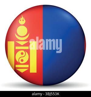 Glass light ball with flag of Mongolia. Round sphere, template icon. Mongolian national symbol. Glossy realistic ball, 3D abstract vector illustration Stock Vector