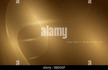 Abstract glowing golden wavy lines on dark brown background. Digital technology vector illustration with particle striped wave lines Stock Vector