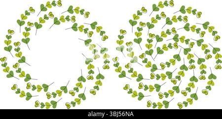 Hand Drawn hearts twigs Circle Frame border and Backdrop St Patrick Greeting Copy space Template Set. Isolated Vector illustration Greeting Spring Themes Cards Invite, poster or promo banner, leaflets Stock Vector