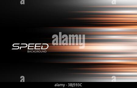 Orange and white high-speed background. Movement light trails effect on black abstract background. Wide technology banner with glowing lights motion Stock Vector