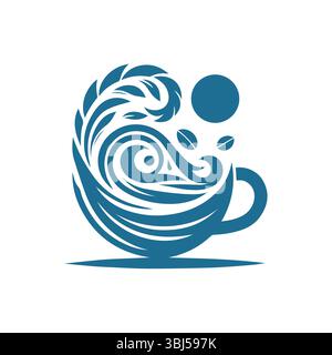 Abstract Coffee Cup Logo with Creative Swirl Design Stock Vector