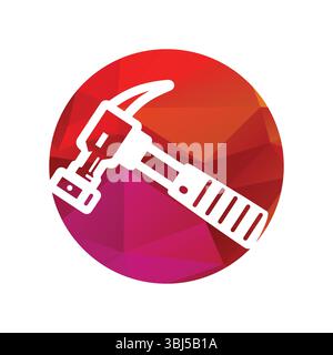 Colorful Geometric Icon of a Hammer on Red Background Stock Vector
