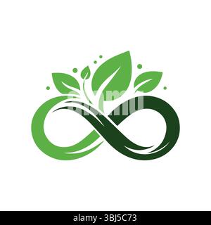 Eco-Friendly Infinity Symbol with Green Leaf Design Stock Vector