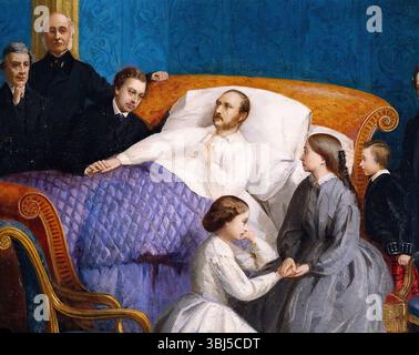 The last moments of HRH the Prince Consort, c1861. Prince Albert (in bed), Prince Arthur [standing in front), Queen Victoria [seated], Princess Alice [seated facing the Queen]. Stock Photo