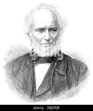 The late Sir Joseph Cowen M.P., 1874. Engraving from a photograph by Messrs. W. and. D. Downey. 'As a boy, Joseph Cowen was brought up to his father's trade, that of a working chain-maker in the factory of Sir Ambrose Crowley and Co., at Winlaton and Swalwell, on the Tyne...After working with his father till 1823 or 1824, Joseph Cowen went to join his brother-in-law, Mr. Anthony Forster, in the business of firebrick making...at the time of his death Sir Joseph was at the head of one of the largest firebrick and gas retort works in the kingdom, besides being concerned in coal-mining and other e Stock Photo