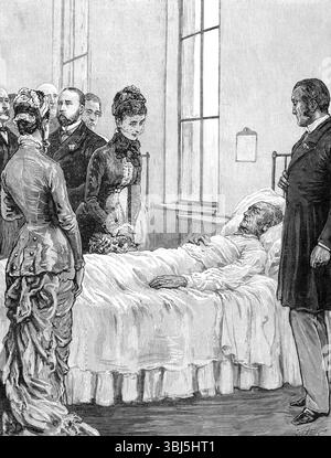 Opening the Marylebone Infirmary at Notting-Hill: the Princess of Wales visiting the patients, 1881. Hospital in west London '...constructed by the guardians of the parish of Marylebone for an Infirmary to receive the sick poor of that large parish...The Prince and Princess were conducted to the Western Pavilion, where two wards are occupied by patients. The southern ward was named, by their permission, after his Royal Highness, the "Albert Edward Ward" and the northern one, the "Alexandra Ward." After inspecting all the arrangements for the wellbeing and comfort of the pat Stock Photo