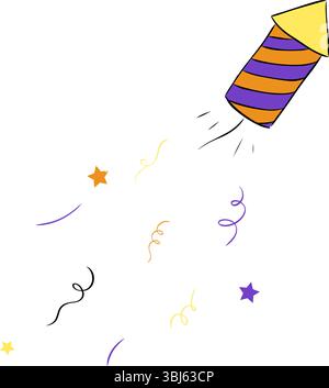 Fireworks rocket composition isolated. Vector graphic line ink illustration. Silhouette sign for logo, print, comics, fashion, pop art, boards, design Stock Vector