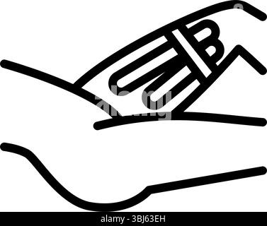 Inner thigh kinesio tape strips outline icon. Joints and ligaments support. Elastic therapeutic tape. Muscles swelling and pain reduction. Isolated li Stock Vector