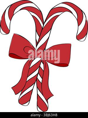 Striped red lollipop candy stick composition isolated. Vector graphic line ink illustration. happy new year and chistmas concept texture for bedsheets Stock Vector