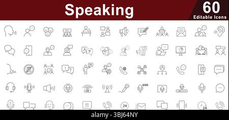 Speaking and Communication Line Icons Set - Presentation, Language and Dialogue Symbols Stock Vector