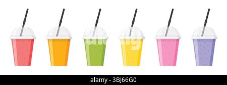 Smoothie icon set collection in flat style. Fresh fruits milkshake vector illustration on isolated background. Fruits cocktail sign business concept. Stock Vector